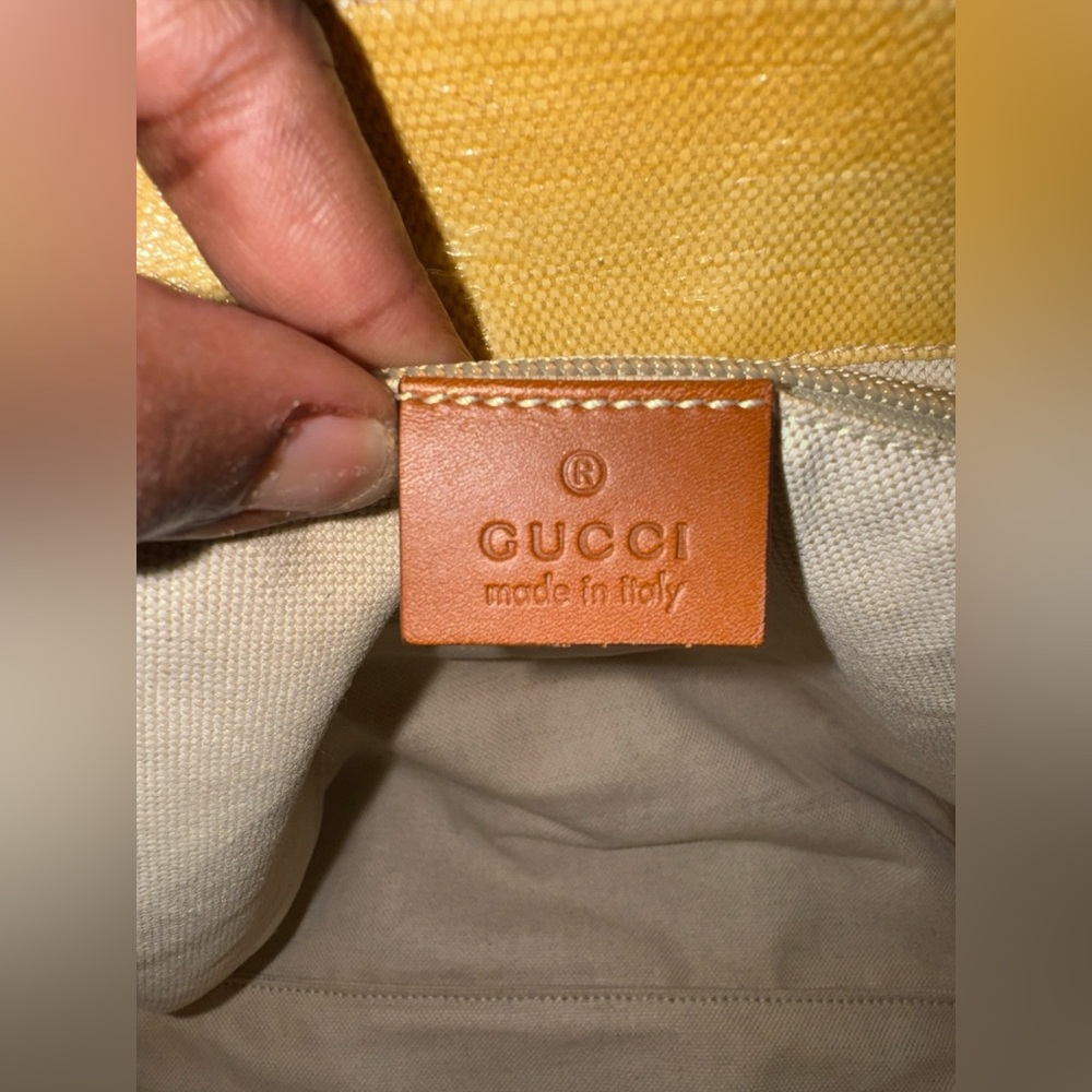 Vintage GUCCI Bag Ladies Tote Bag Shelly Line Coated Canvas Yellow pre- owned - Picture 10 of 14